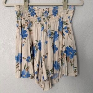 Final Touch Blue Floral Smocked High Waisted Skort Large